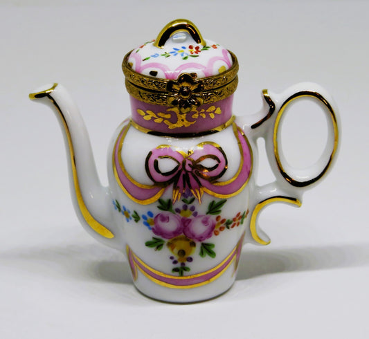 LIMOGES FRANCE BOX ~ ROCHARD ~ FLORAL TEAPOT ~ ROSES ~ TEA POT ~ COFFEE POT