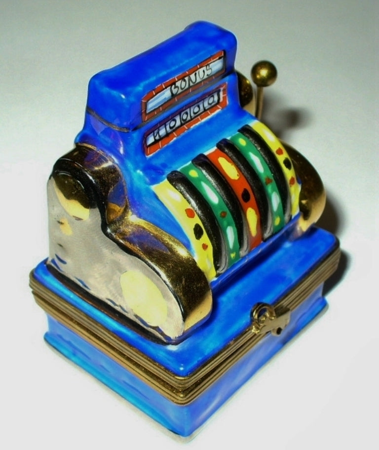LIMOGES FRANCE BOX~ ANTIQUE SLOT MACHINE ~LAS VEGAS ONE-ARMED BANDIT~ PEINT MAIN