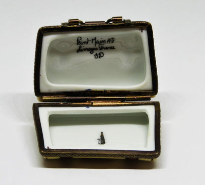 LIMOGES FRANCE BOX - BRIEFCASE & TRAVEL LABELS - PORTFOLIO - FOUNTAIN PEN INSIDE
