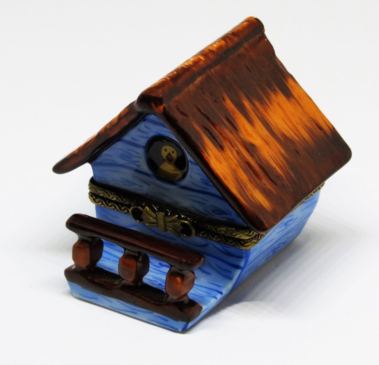 LIMOGES BOX ~ EXIMIOUS ~ BIRD HOUSE & PORCH & RAILING ~ NEST & EGGS ~ PEINT MAIN