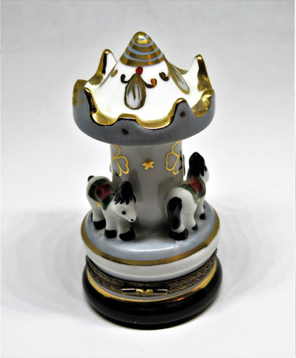 LIMOGES FRANCE BOX - TALL CAROUSEL WITH HORSES - MERRY-GO-ROUND - STAR & FLOWERS