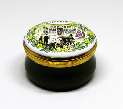 CRUMMLES ENGLISH ENAMEL BOX - HARRODS DEPARTMENT STORE C. 1851 - LONDON ENGLAND