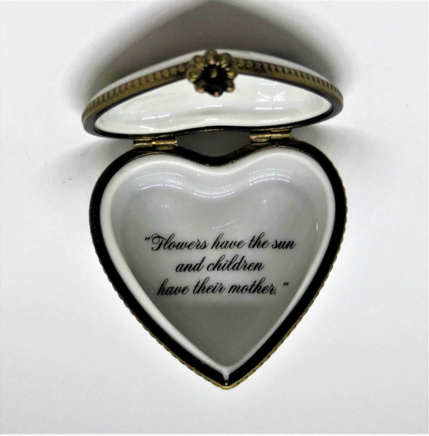 LIMOGES BOX ~ FLORAL HEART ~ "FLOWERS HAVE THE SUN & CHILDREN HAVE THEIR MOTHER"