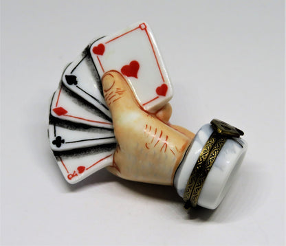 LIMOGES FRANCE BOX - ROCHARD  - SLEIGHT OF HAND - MALE HAND AND PLAYING CARDS