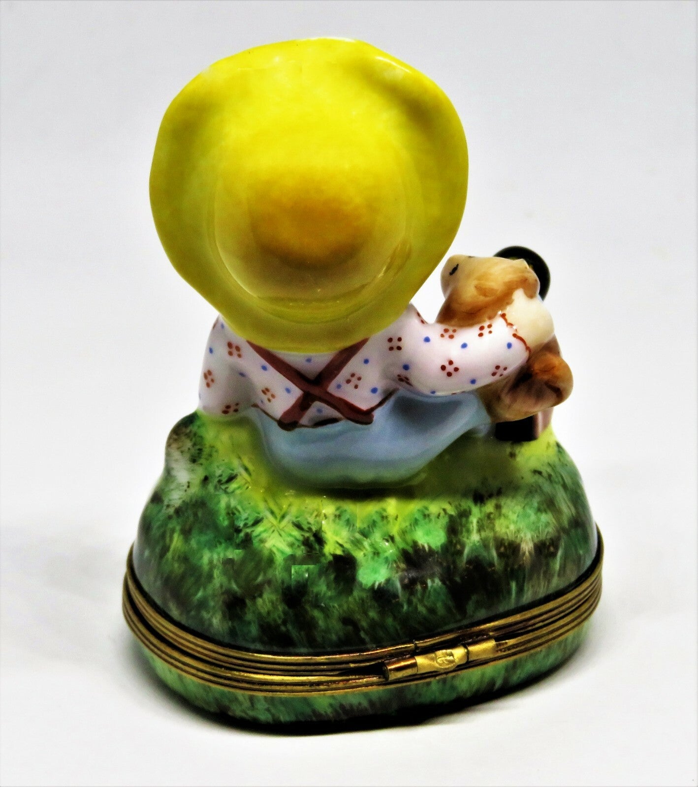 LIMOGES FRANCE BOX - CHAMART - FARM CHILD & DOG - PUPPY - PINK FLOWER INSIDE