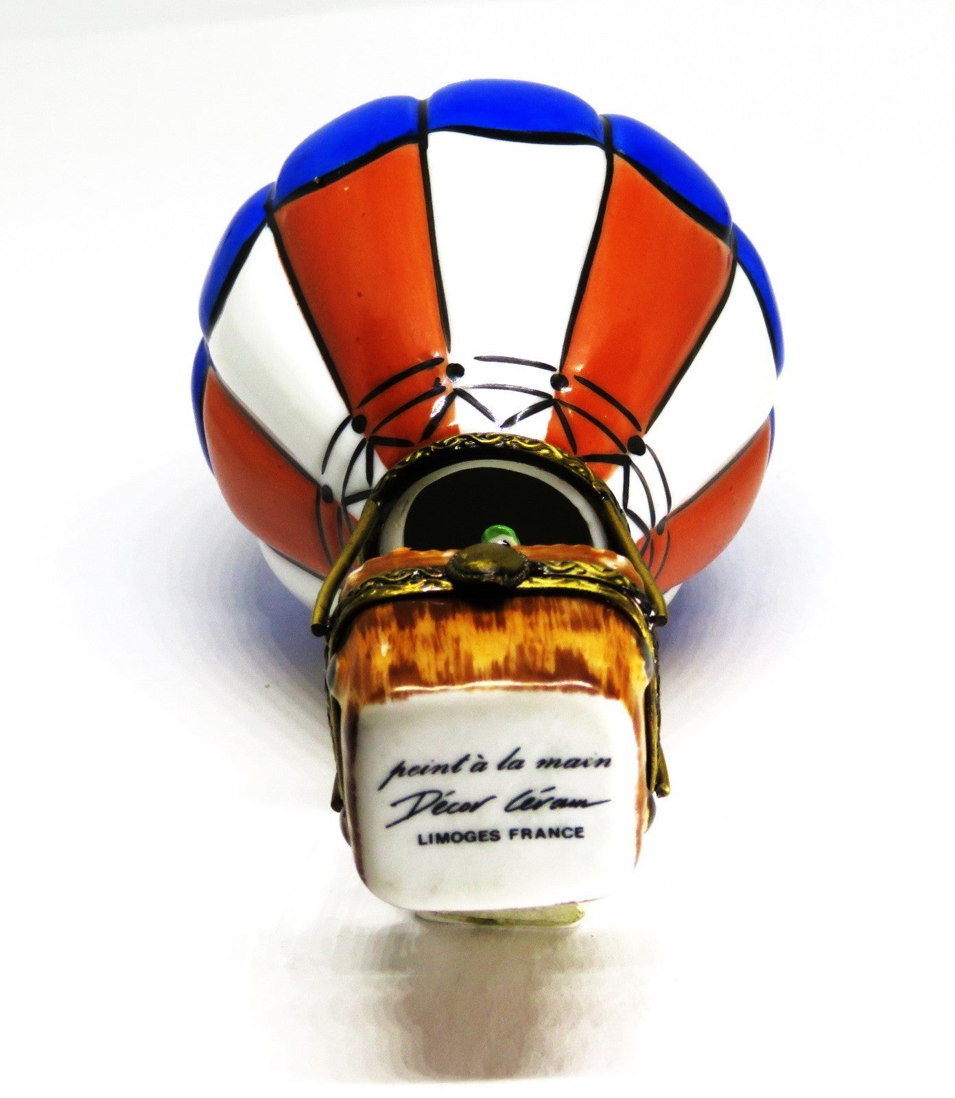 LIMOGES FRANCE BOX- 2 PIECE ATTACHED HOT AIR BALLOON - WICKER BASKET - PASSENGER