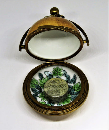 LIMOGES FRANCE BOX - DOMED CHEESE SERVER & KNIFE - CAMEMBERT - FROMAGE & LEAVES