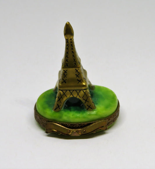 LIMOGES BOX ~ PARRY-VIEILLE ~ TINY GOLD EIFFEL TOWER ~ FRENCH FLAGS ~ PEINT MAIN