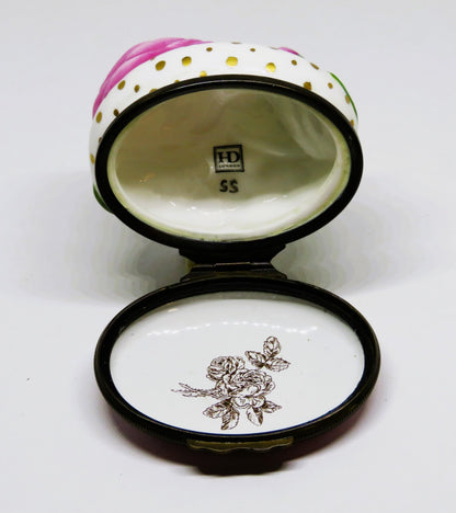 HALCYON DAYS ENGLISH ENAMEL BOX - PINK ROSE BONBONNIERE - ANNIVERSARY - MIB