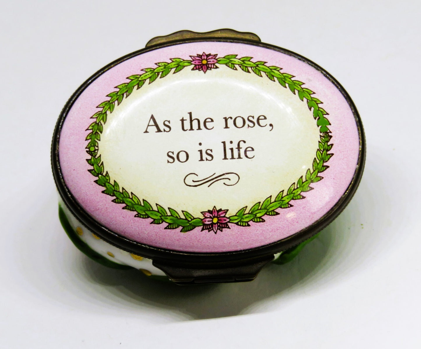 HALCYON DAYS ENGLISH ENAMEL BOX - PINK ROSE BONBONNIERE - ANNIVERSARY - MIB