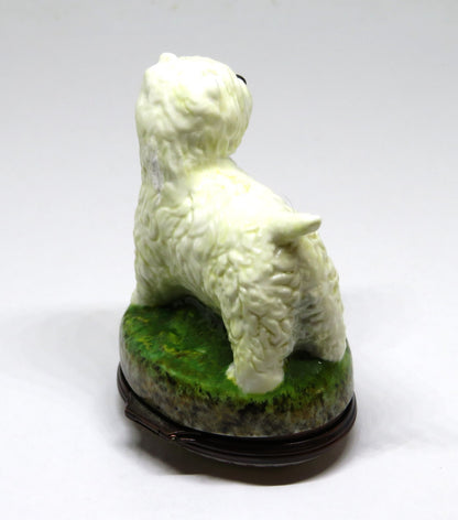 HALCYON DAYS ENGLISH ENAMEL BOX - WEST HIGHLAND TERRIER BONBONNIERE -DOG- PUPPY