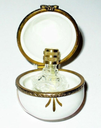 LIMOGES BOX ~ FLORAL PEAR & PERFUME BOTTLE ~ DAISY & ROSE & RIBBON ~ PEINT MAIN