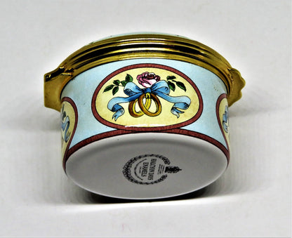 HALCYON DAYS ENAMEL BOX - "HAPPINESS ON YOUR WEDDING DAY" - ROSES & DOVES - MIB