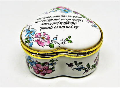 HALCYON DAYS ENAMEL BOX - HEART & FLOWERS -"YOU ARE SO SPECIAL"- ANNIVERSARY