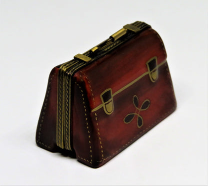LIMOGES FRANCE BOX - BROWN 'LEATHER' BRIEFCASE - PORTFOLIO - FOUNTAIN PEN INSIDE