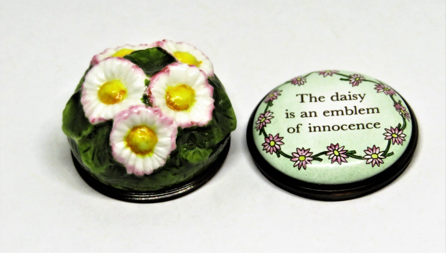 HALCYON DAYS ENAMEL BOX - SMALL DAISY BONBONNIERE - FLOWERS - ANNIVERSARY - MIB
