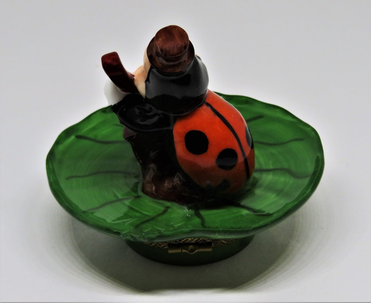 LIMOGES FRANCE BOX - WHIMSICAL LADYBUG PLAYING THE CELLO ON A LEAF - MUSIC
