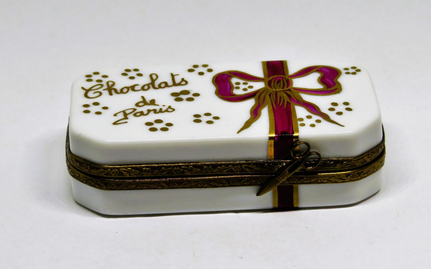 LIMOGES GIFT BOX & CHOCOLATS DE PARIS CANDY TRUFFLES ~ BOW ~ ANNIVERSARY