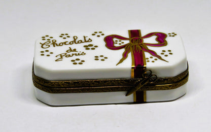 LIMOGES GIFT BOX & CHOCOLATS DE PARIS CANDY TRUFFLES ~ BOW ~ ANNIVERSARY