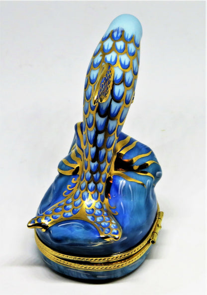 LIMOGES FRANCE BOX - FISHNET DOLPHIN RIDING A WAVE - FISH NET STYLE - MIB