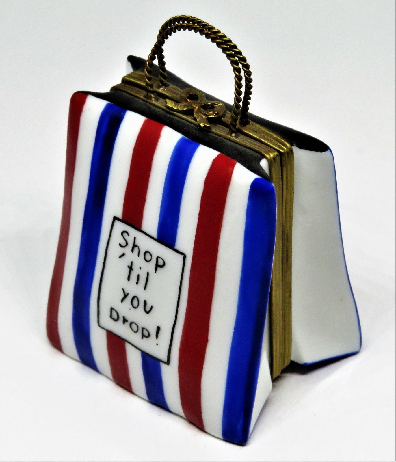 LIMOGES FRANCE BOX -TOTE- PURSE -STRIPED SHOPPING BAG & GIFT- SHOP 'TIL YOU DROP