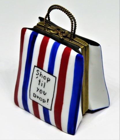 LIMOGES FRANCE BOX -TOTE- PURSE -STRIPED SHOPPING BAG & GIFT- SHOP 'TIL YOU DROP