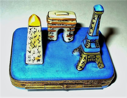 LIMOGES BOX - PARIS LANDMARKS - EIFFEL TOWER & ARC DE TRIOMPHE & LUXOR OBELISK