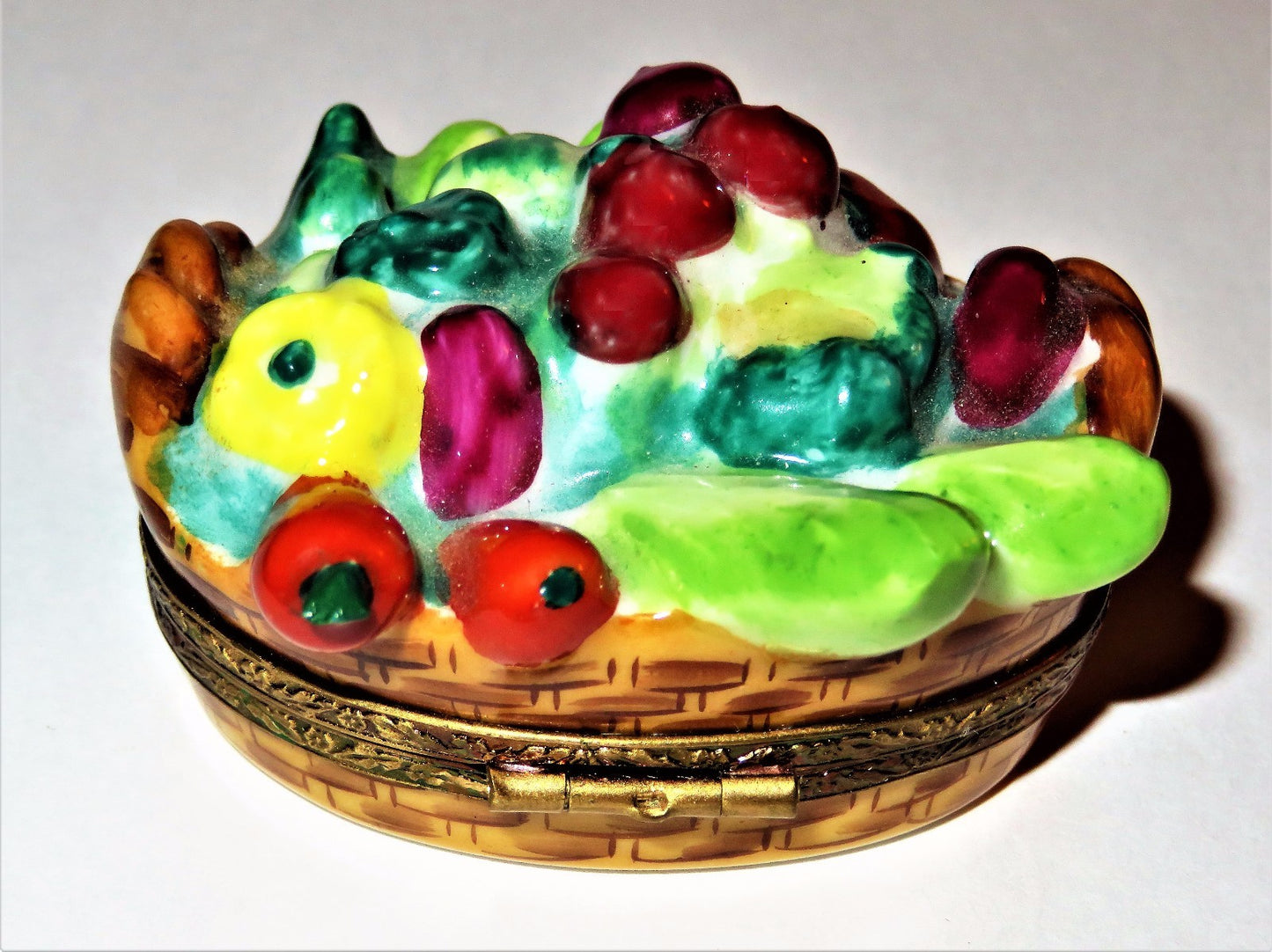 LIMOGES FRANCE BOX - 'WICKER' BASKET & VEGETABLES - CORN & CARROTS & TOMATOES
