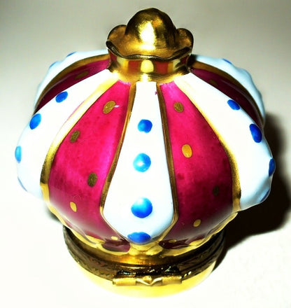 LIMOGES BOX~ KING'S BURGUNDY & GOLD 'JEWELED' CROWN ~ FLEUR-DE-LIS ~PEINT MAIN
