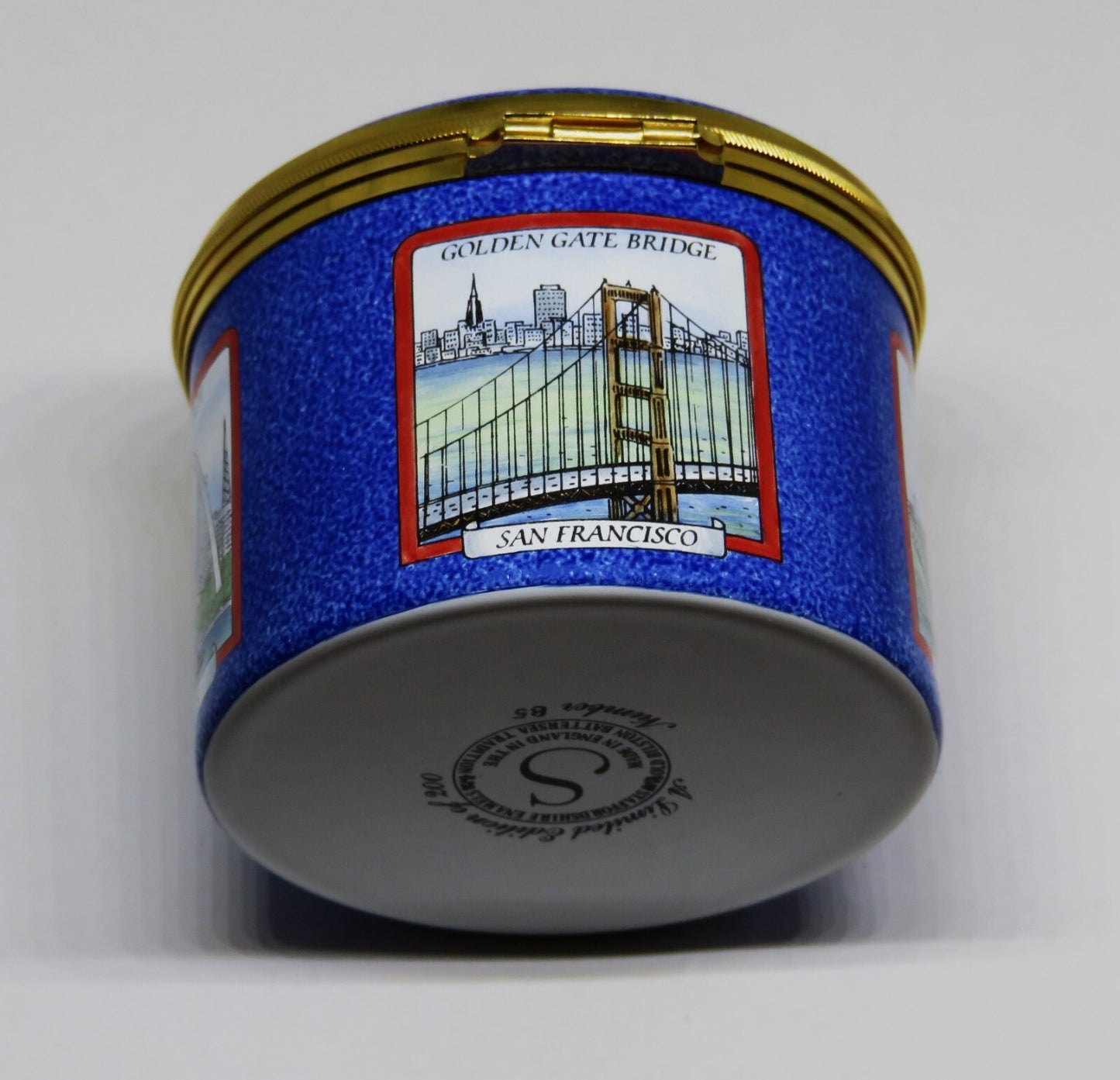 STAFFORDSHIRE ENGLISH ENAMEL BOX - U. S. LANDMARKS - STATUE OF LIBERTY - CAPITOL