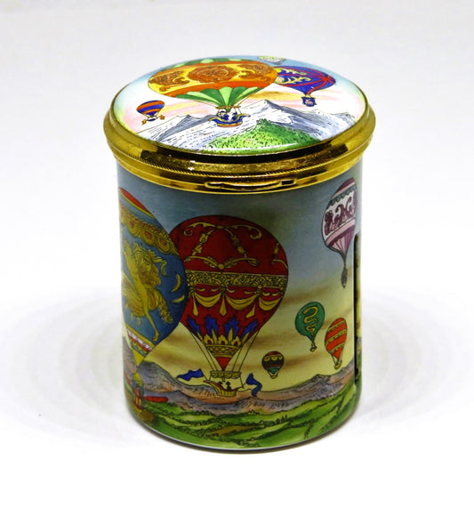 STAFFORDSHIRE ENGLISH ENAMELS STAMP BOX - HOT AIR BALLOONS - AVIATION