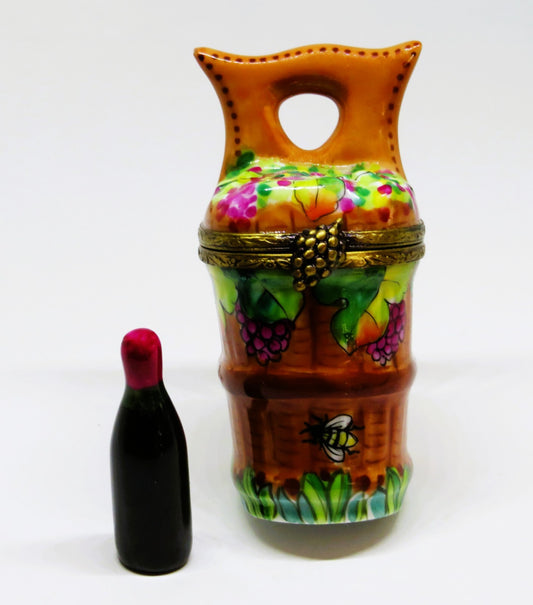 LIMOGES BOX - HARVEST GRAPE BASKET & BEE - REMOVABLE WINE BOTTLE - GUMP'S - RAP