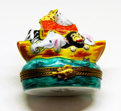 LIMOGES BOX - NOAH'S ARK & ANIMALS - CABIN & DOVE - ELEPHANT -MONKEY- GIRAFFE