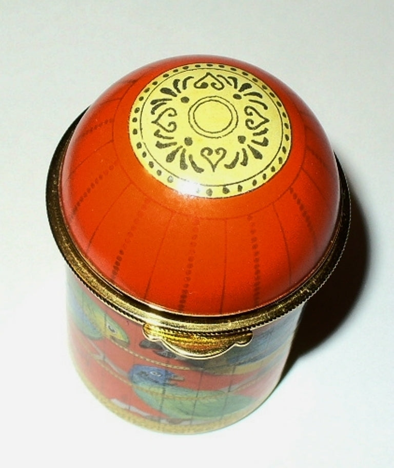 STAFFORDSHIRE ENAMELS BOX - BIRD CAGE & EXOTIC BIRDS -COCKATOO & PARROTS- MACAW