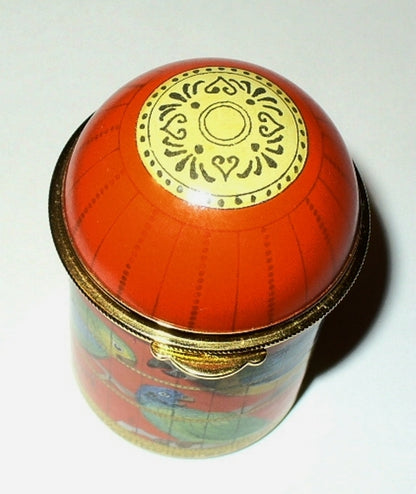 STAFFORDSHIRE ENAMELS BOX - BIRD CAGE & EXOTIC BIRDS -COCKATOO & PARROTS- MACAW