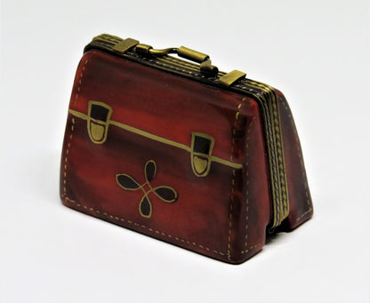 LIMOGES FRANCE BOX - BROWN 'LEATHER' BRIEFCASE - PORTFOLIO - FOUNTAIN PEN INSIDE
