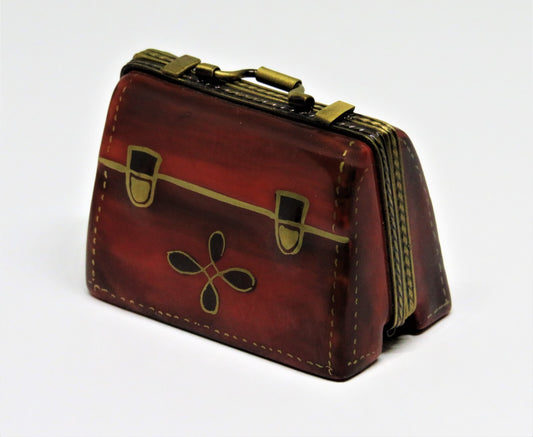 LIMOGES FRANCE BOX - BROWN 'LEATHER' BRIEFCASE - PORTFOLIO - FOUNTAIN PEN INSIDE