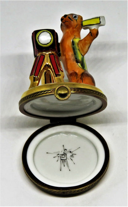 LIMOGES FRANCE BOX - CHAMART - WHIMSICAL SPANIEL DOG & CAMERA - PHOTOGRAPHER