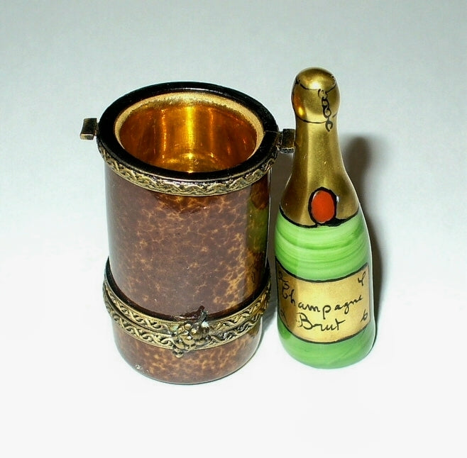 LIMOGES FRANCE BOX~ 2 PIECE FRENCH CHAMPAGNE BOTTLE & BUCKET ~GRAPES~ PEINT MAIN