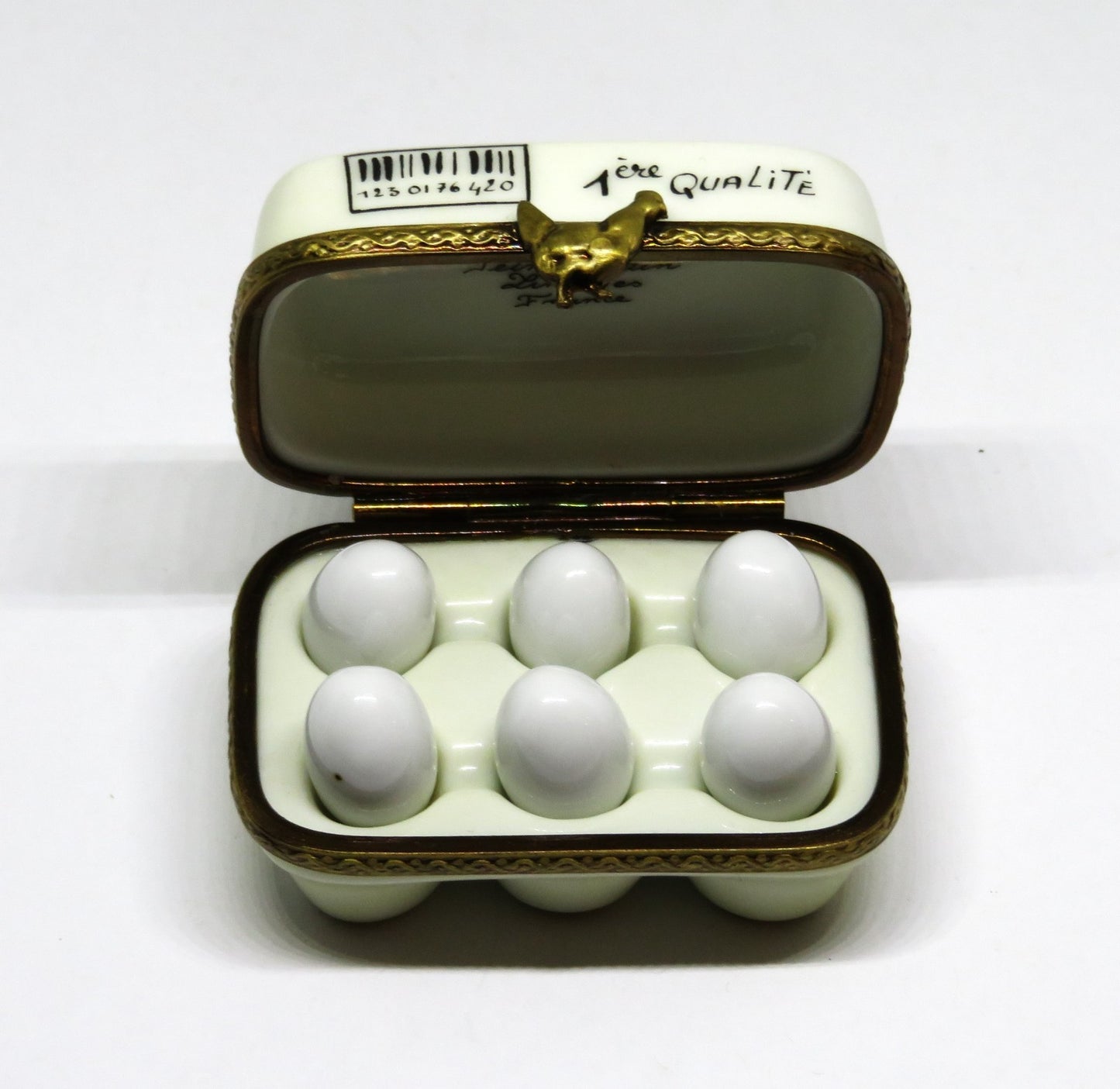 LIMOGES FRANCE BOX - LA CLAIRE - EGG CARTON & SIX ORGANIC EGGS - HENS - CHICKENS
