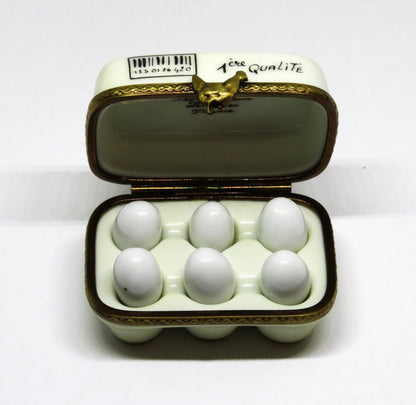 LIMOGES FRANCE BOX - LA CLAIRE - EGG CARTON & SIX ORGANIC EGGS - HENS - CHICKENS