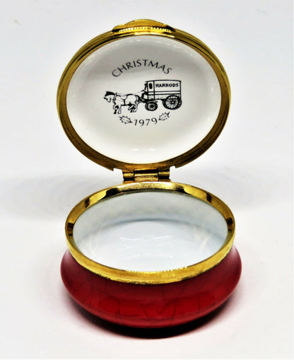 CRUMMLES ENAMEL BOX - HARRODS CHRISTMAS 1979 - TREE & CANDLES - HOLLY & RIBBONS