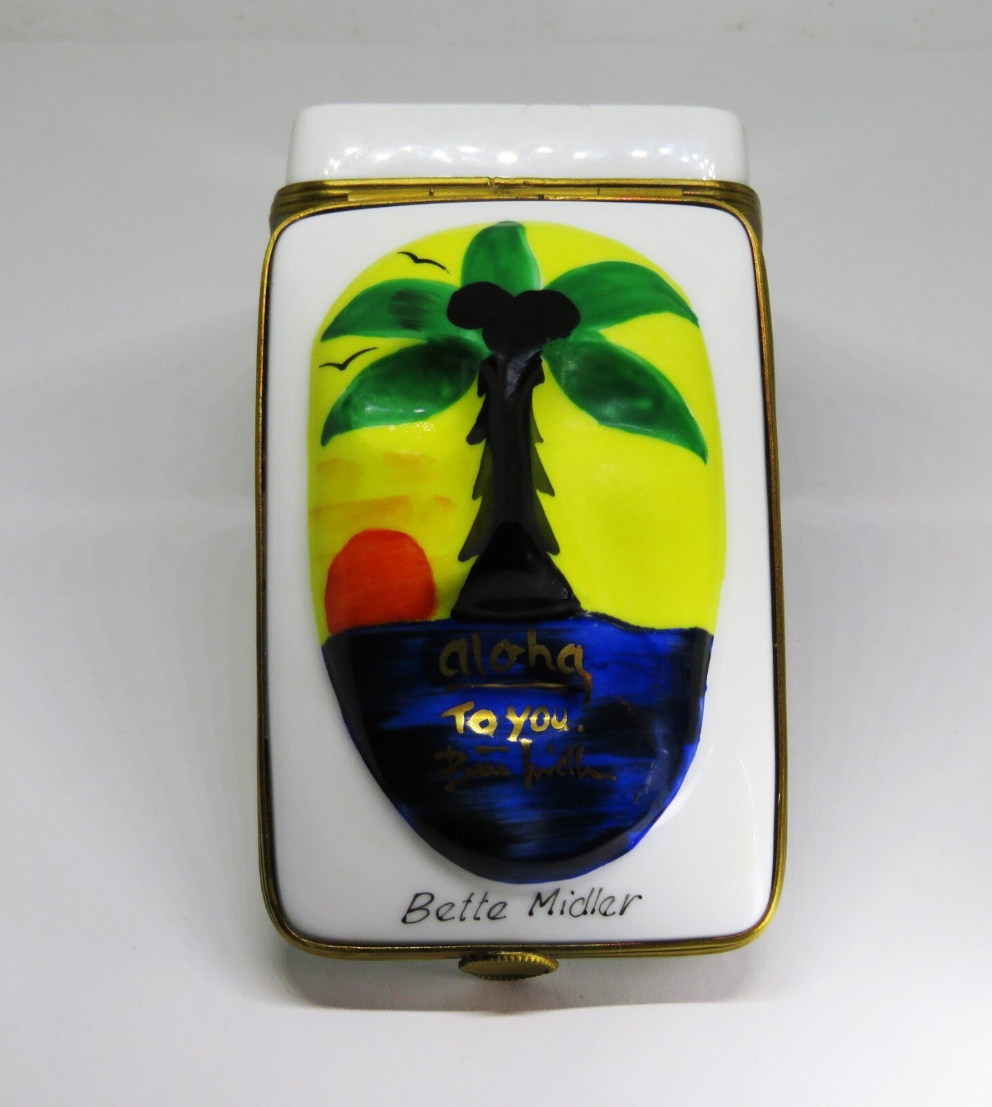 LIMOGES BOX - DUBARRY - PRINCE'S TRUST MASK - BETTE MIDLER - HAWAII BEACH SCENE