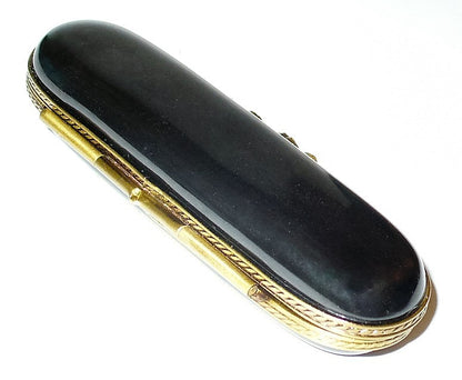 LIMOGES FRANCE BOX - BLACK WATCH CASE & REMOVABLE PORCELAIN WATCH - LE 284/300