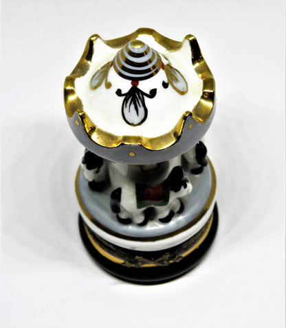 LIMOGES FRANCE BOX - TALL CAROUSEL WITH HORSES - MERRY-GO-ROUND - STAR & FLOWERS