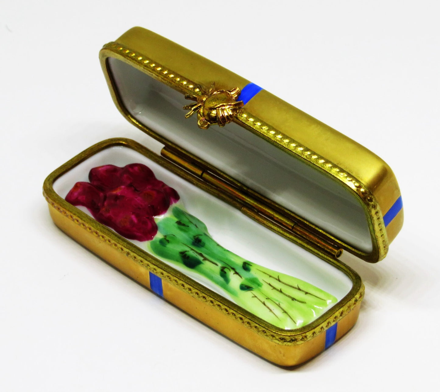 LIMOGES BOX ~ ROCHARD ~ GIFT BOX & BOW ~ BOUQUET OF RED ROSES - ANNIVERSARY