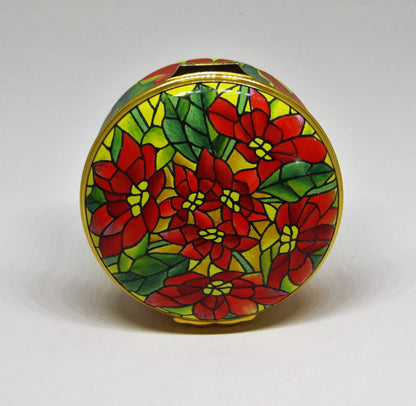 HALCYON DAYS ENAMEL BOX - TIFFANY & CO. - CHRISTMAS - STAINED GLASS POINSETTIAS