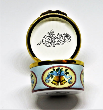 HALCYON DAYS ENAMEL BOX - "HAPPINESS ON YOUR WEDDING DAY" - ROSES & DOVES - MIB