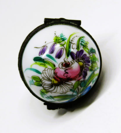 LIMOGES FRANCE BOX ~VIALARD~ SMALL BALL FLORAL ~ BOUQUET OF FLOWERS ~ PEINT MAIN