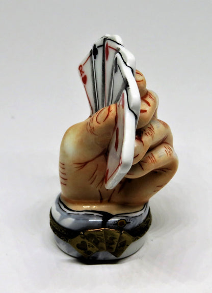 LIMOGES FRANCE BOX - ROCHARD  - SLEIGHT OF HAND - MALE HAND AND PLAYING CARDS
